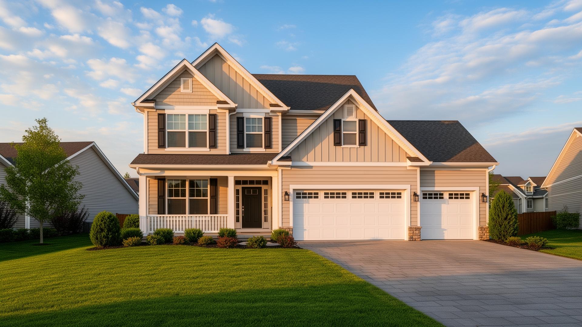 Classic American home at sunset